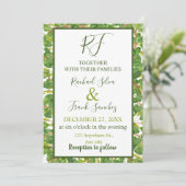 水モダン色の緑結婚色 招待状 (スタンド正面)