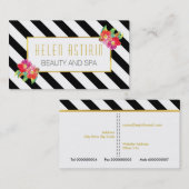 水モダン色の花の黒と白ストライプ色 名刺 (正面/裏面)