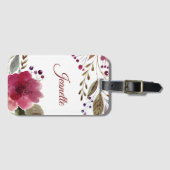 水モダン色の花ブルゴーニュと緑 ラゲッジタグ (正面横)