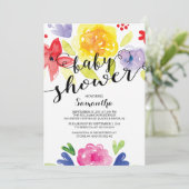 水モダン色の花ベビーシャワー招待状 招待状 (スタンド正面)
