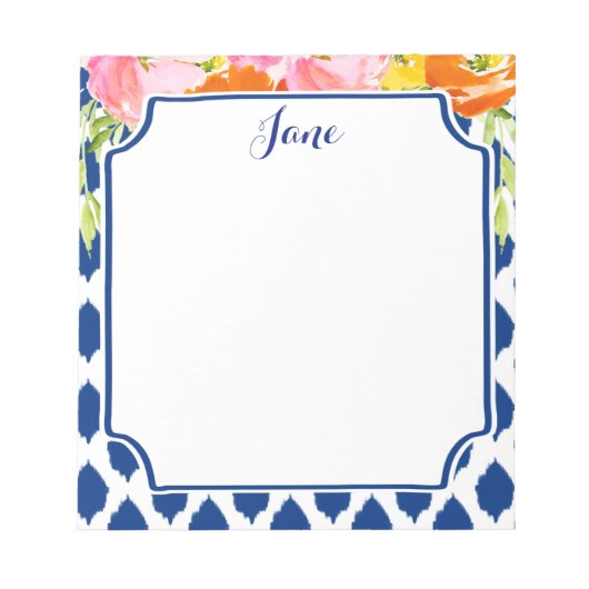 水モダン色の花メモ帳 ノートパッド (正面)