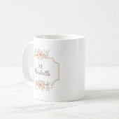 水モダン色の花モノグラムスクリプト名 コーヒーマグカップ (正面左)