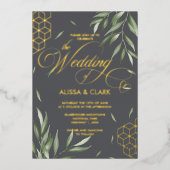 水モダン色の葉のジオメトはっきりしたリックアクセント 箔招待状 (正面)