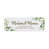 水モダン色の葉の結婚差出人住所 ラベル (正面)
