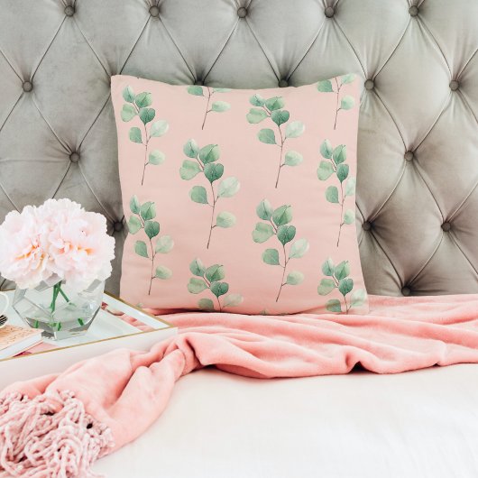 水モダン色の葉パターン クッション