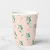 水モダン色の葉パターン 紙コップ (正面)