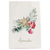 水モダン色の葉名メリークリスマスメッド ミディアムペーパーバッグ (正面)