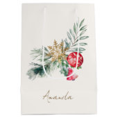 水モダン色の葉名メリークリスマスメッド ミディアムペーパーバッグ (裏面)