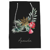 水モダン色の葉名メリークリスマス ミディアムペーパーバッグ (正面)