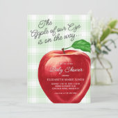 水モダン色の赤りんご目の赤ちゃんシャワー 招待状 (スタンド正面)