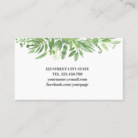 水モダン色の野生の牧草地の緑の葉 名刺 (裏面)