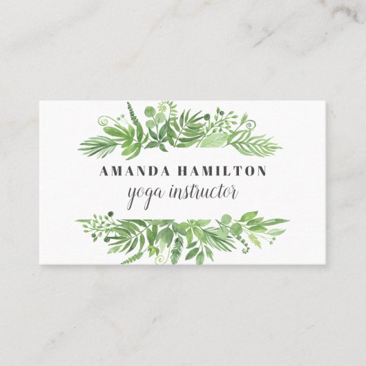 水モダン色の野生の牧草地の緑の葉 名刺 (正面)