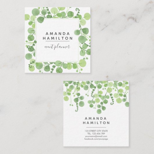 水モダン色の野生の牧草葉 スクエア名刺 (正面/裏面)