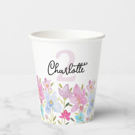水モダン色の野花モノグラムの 紙コップ
