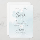 水モダン色の雲の洗礼 招待状 (正面/裏面)