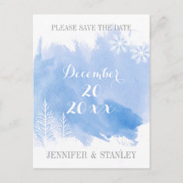 水モダン色の青い結婚式の日付を保存 案内ポストカード