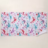 水モダン色の鳥花 ビーチタオル (正面)