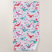 水モダン色の鳥花 ビーチタオル (正面)