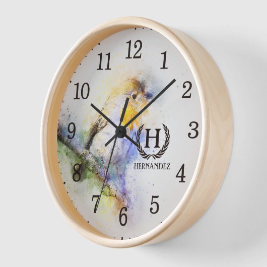 水モダン色の鳥、モノグラム木壁 壁時計 (傾斜)