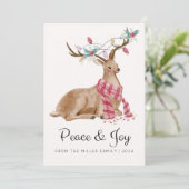 水モダン色の鹿の平和と喜びクリスマス シーズンカード (スタンド正面)