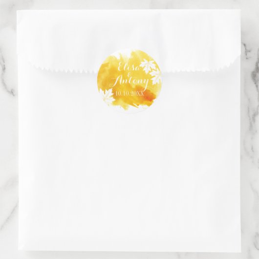 水モダン色の黄色の結婚式の日付を保存 ラウンドシール (バッグ)