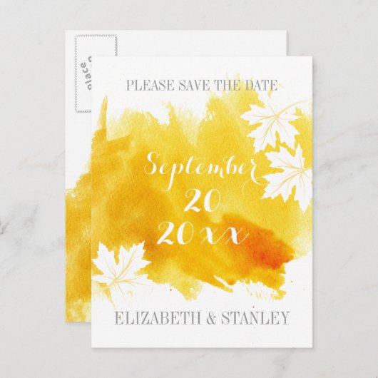 水モダン色の黄色の結婚式の日付を保存 案内ポストカード (正面/裏面)
