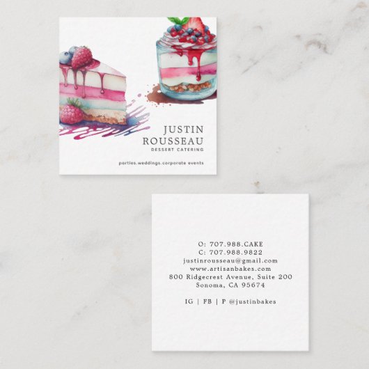 水モダン色はっきりしたデザートベーカー菓子シェフ スクエア名刺 (正面/裏面)