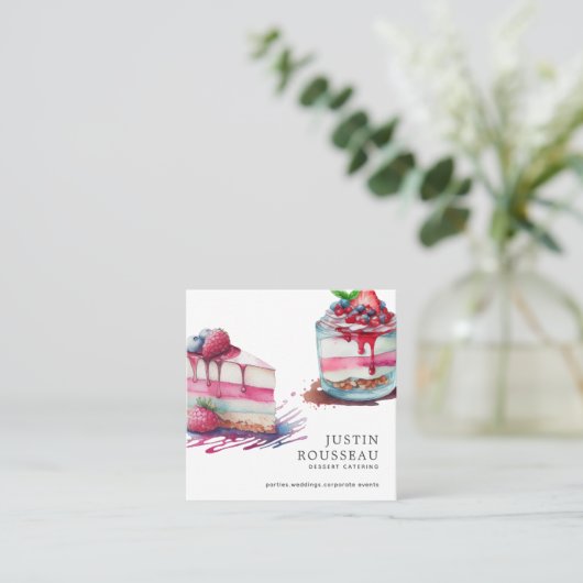 水モダン色はっきりしたデザートベーカー菓子シェフ スクエア名刺 (スタンド正面)