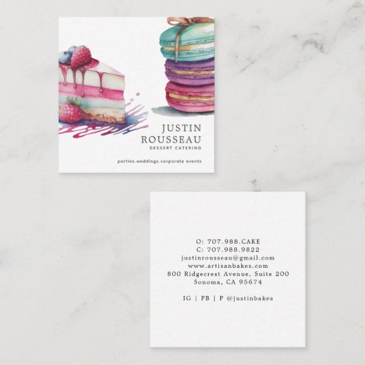 水モダン色はっきりしたデザートベーカー菓子シェフ スクエア名刺 (正面/裏面)