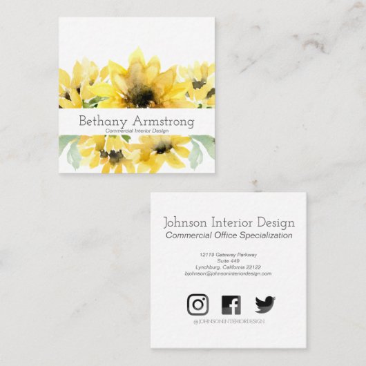 水モダン色ひまわり名刺 スクエア名刺 (正面/裏面)