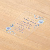 水モダン色ほこりっぽい青いフローラ結婚の色 アクリル招待状 (レイダウン)