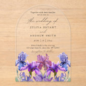 水モダン色アイリスフローラスクリプ結婚ト アクリル招待状 (正面)
