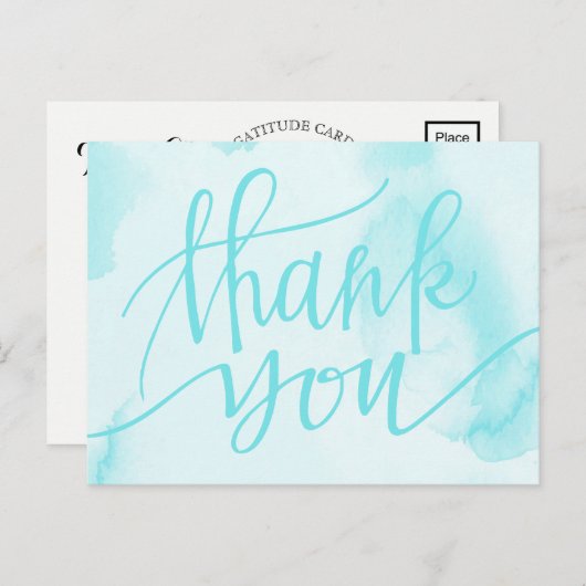水モダン色アクアブルーありがとうはがき ポストカード (正面/裏面)