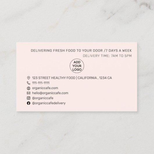 水モダン色アボカドカフェ宅配食品 名刺 (裏面)