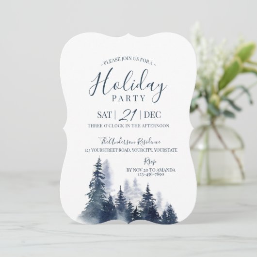 水モダン色アート青と白のクリスマス 招待状 (スタンド正面)