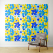 水モダン色イエローと青の花タペストリー タペストリー (インサイチュ(横))