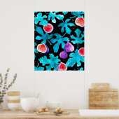 水モダン色イチジクの果実オンブラック装飾用クッション ポスター (キッチン)