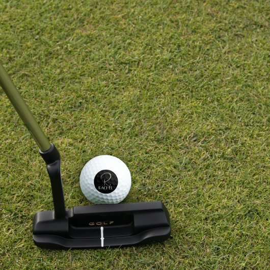 水モダン色イニシャル名R黒 ゴルフボール