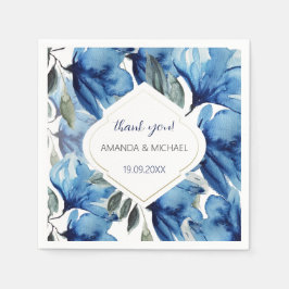 水モダン色インディゴブルーフローラ スタンダードカクテルナプキン