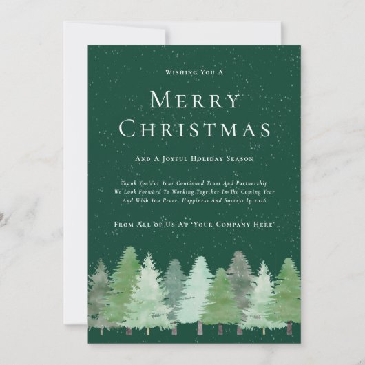 水モダン色ウッドランド雪ビジネスのクリスマス シーズンカード (正面)