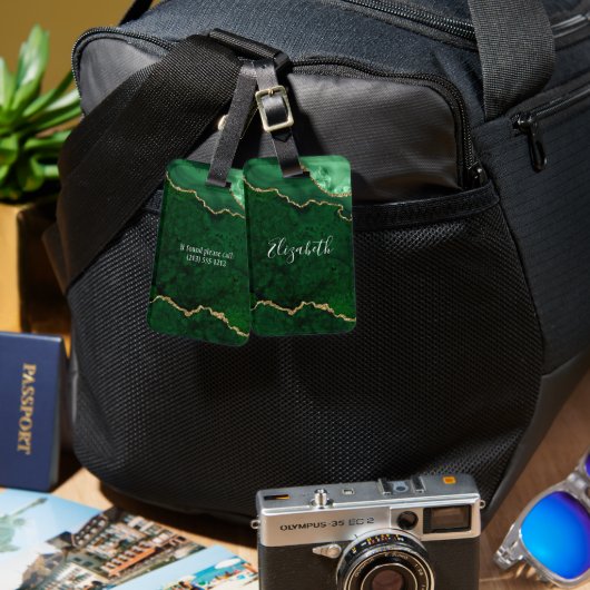 水モダン色エレガント大理石ヘードグリーン金ゴールド ラゲッジタグ (正面&裏面)