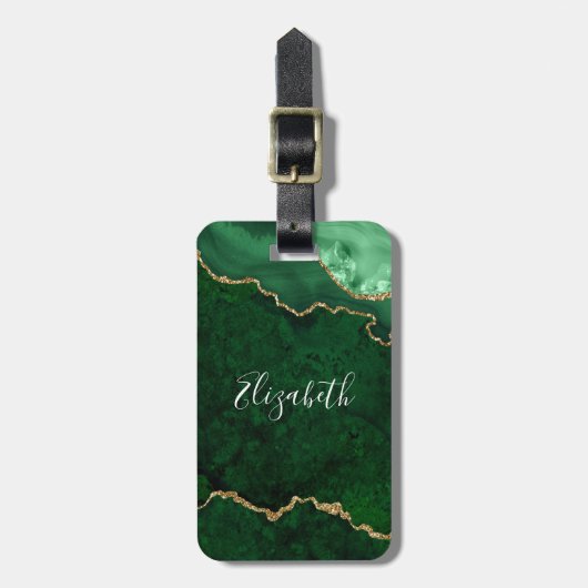 水モダン色エレガント大理石ヘードグリーン金ゴールド ラゲッジタグ (正面縦)