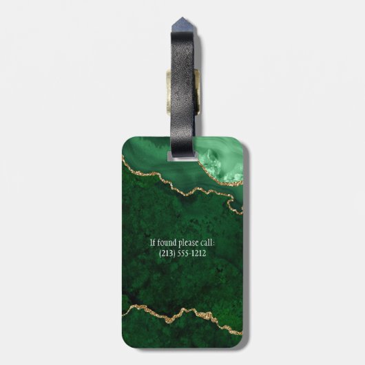 水モダン色エレガント大理石ヘードグリーン金ゴールド ラゲッジタグ (裏面縦)