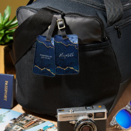 水モダン色エレガント大理石ヘードブルー金ゴールド ラゲッジタグ