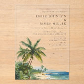 水モダン色エレガント熱帯ビーチ結婚式 アクリル招待状 (正面)