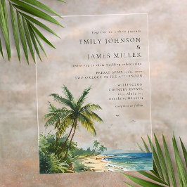 水モダン色エレガント熱帯ビーチ結婚式 アクリル招待状