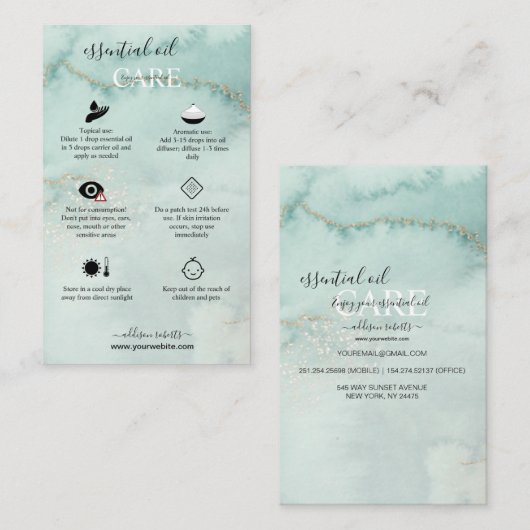 水モダン色エレガント緑エッセンシャル油バス 名刺 (正面/裏面)