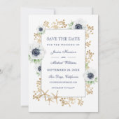 水モダン色エレガントAnemone Flower写真 セーブザデート (裏面)