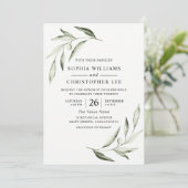 水モダン色オリーブグリーン結婚リーフ 招待状 (スタンド正面)