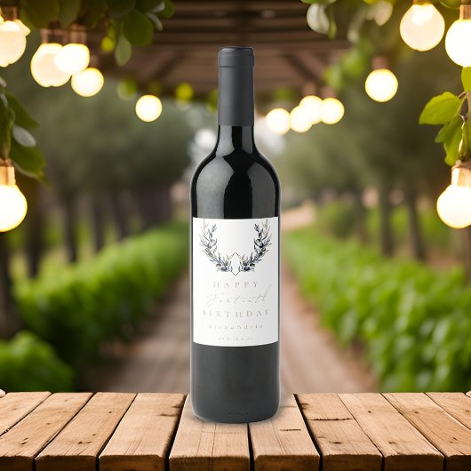 水モダン色オリーブブランチANY誕生日 ワインラベル